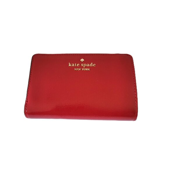 Kate Spade KN227 Madison Textured Patent Medium Compact Bifold Wallet Red Jam - Picture 4 of 9